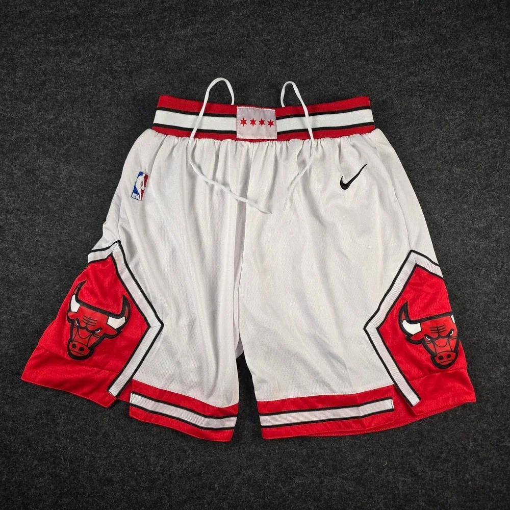Nike Chicago Bulls NBA Authentic Basketball Shorts White Red Men's Size 48